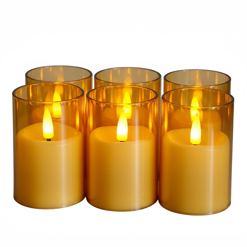Realistic Flickering Flameless Candles with Acrylic Glass Effect - Set of 6 Gold  , Elegant, Shatterproof, and Worry-Free: The Perfect Glow for Modern Living