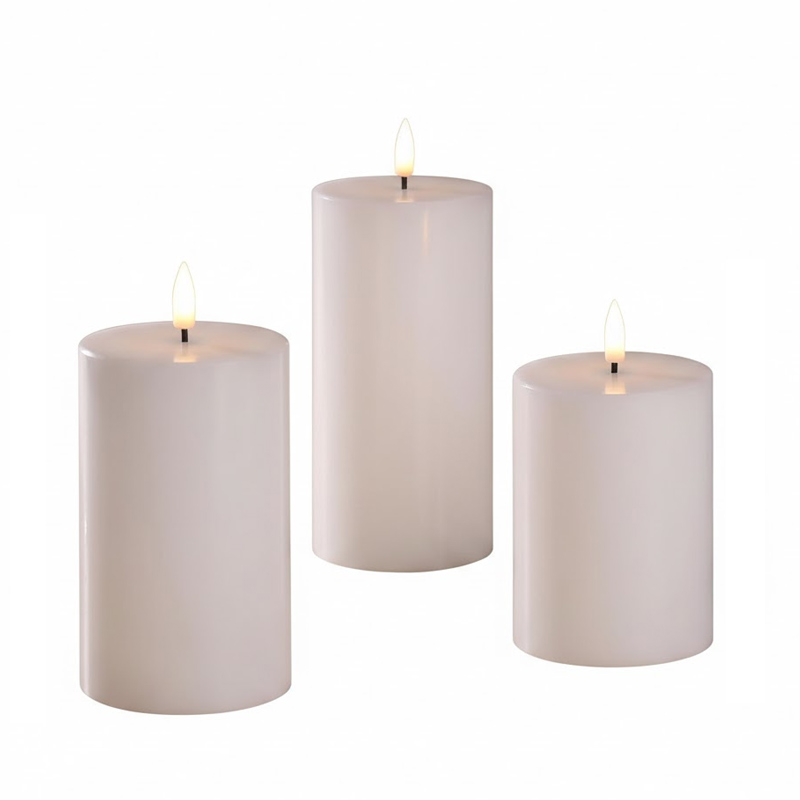 Real Paraffin Wax Flameless Pillar Candles ,Set of 3 White