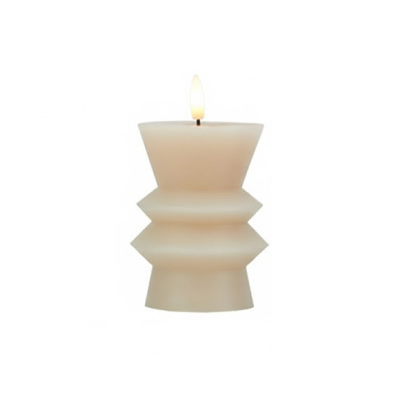 Geometric Ribbed Pillar Flameless LED Candles with Remote - Set of 3 Paraffin Wax Electric Candles 7.5*10cm  , Modern Architectural Design Meets Warm Ambiance: Safe, Realistic, and Remote-Controlled for Effortless Elegance.