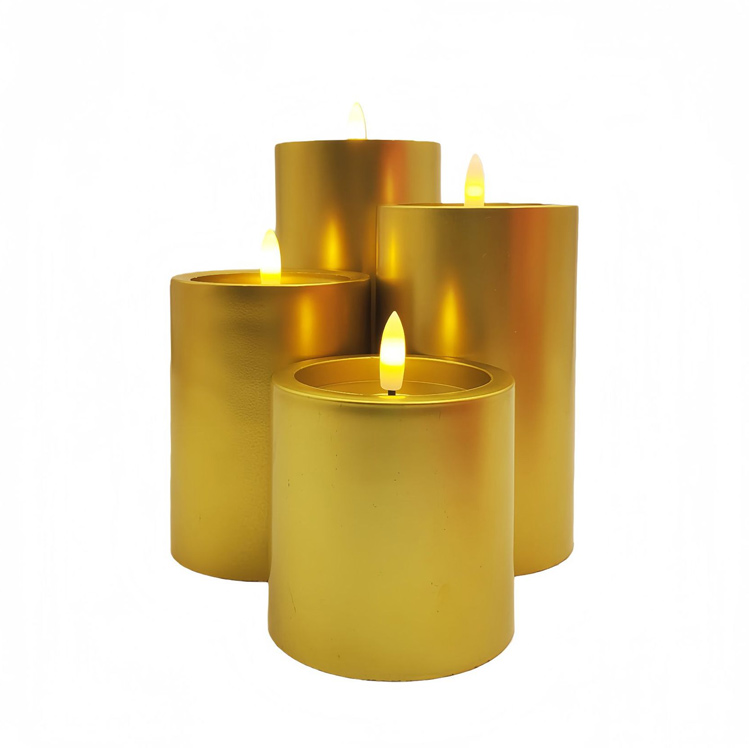 Gold Metallic Flameless LED Candles - Battery Operated Pillars with Realistic Moving Wick, Elegant Gold-Finished Flickering Pillars: The Perfect Safe Ambiance for Weddings, Events, and Luxury Home Decor