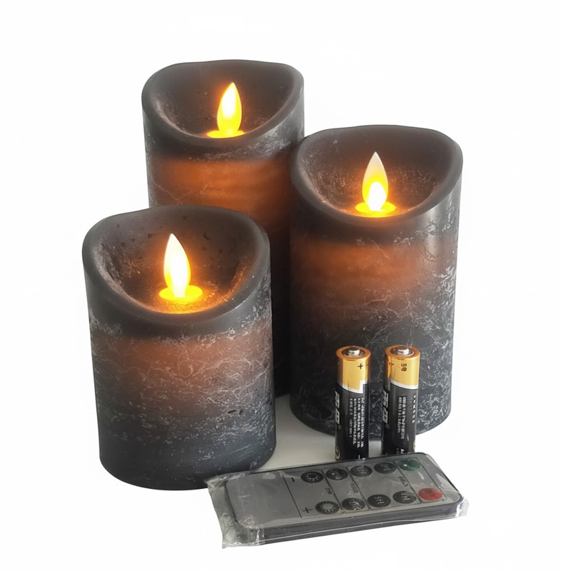 Frosted Black Water Ripple Flameless Candle, Moving wick,remote control & timer,rough wax