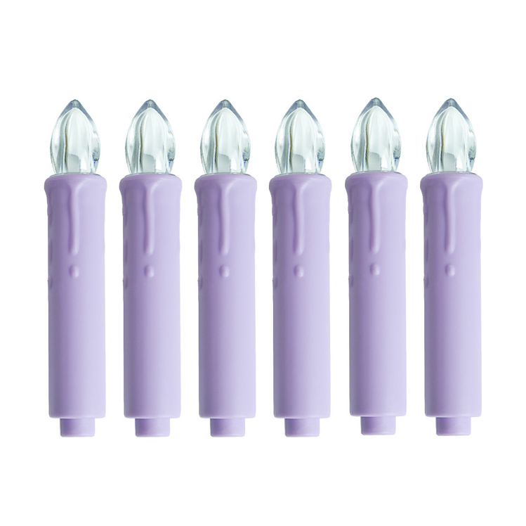 Macaron LED Clip-on Christmas Tree Candles - Flameless Flickering Taper Candles with Remote (Set of 6) Purple  , Bring a Pop of Pastel Color to Your Holiday Decor with Safe, Flickering, and Colorful Flameless Candles.