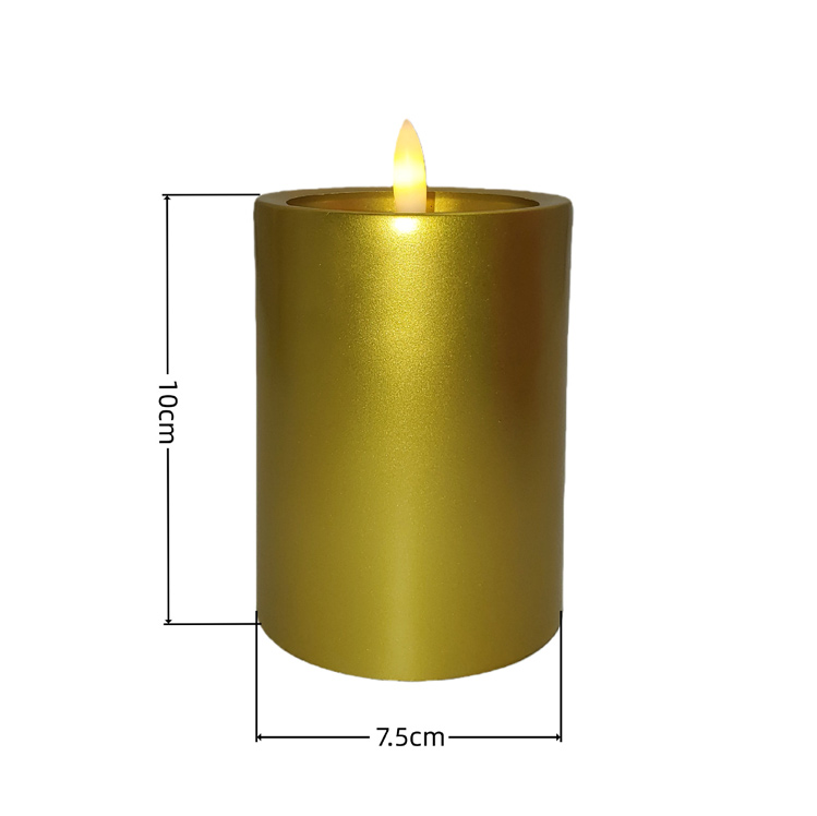 Gold Metallic Flameless LED Candles - Battery Operated Pillars with Realistic Moving Wick 7.5*10cm  , Elegant Gold-Finished Flickering Pillars: The Perfect Safe Ambiance for Weddings, Events, and Luxury Home Decor