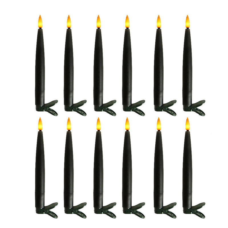 Magic Wand Remote Floating Candles - Flickering LED Taper Candles with Timer for Harry Potter Theme Decor Black2  , Transform Your Home into a Magical Hall with 12 PCS Battery Operated Hanging Candles and Magic Wand Control