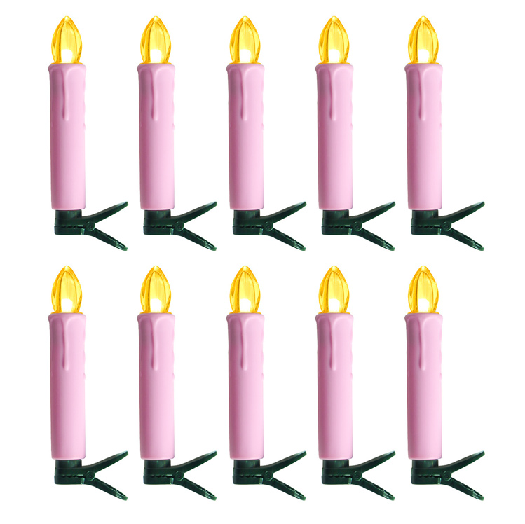 Macaron LED Clip-on Christmas Tree Candles - Flameless Flickering Taper Candles with Remote (Set of 6) Color:Pink;Size:1.8*11cm 1