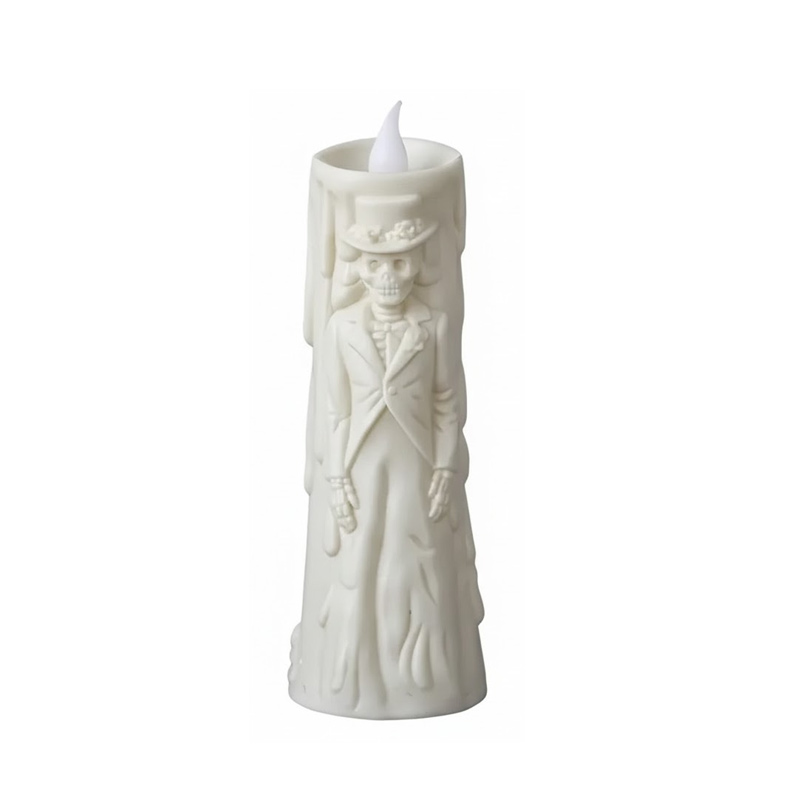Vintage Skeleton Bride & Groom Flameless LED Candles - Spooky Gothic Halloween Decor (Set of 2) Groom