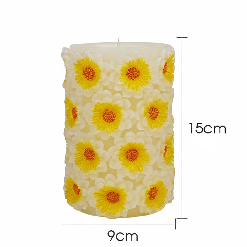 Hand-Painted Sunflower  Flameless Candle - Real Paraffin Wax LED Pillar Candle with Flickering Flame Color:Sunflower;Size:9*15cm 1