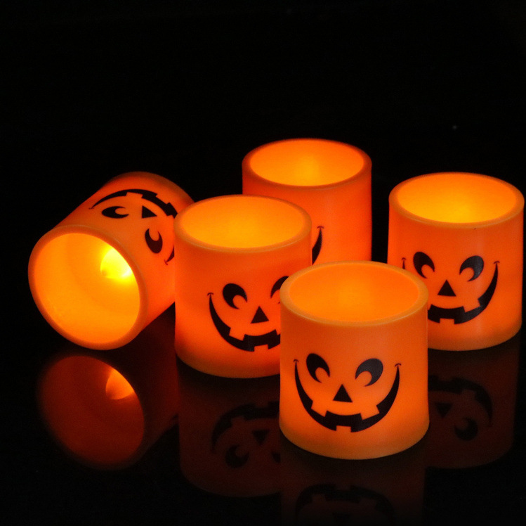 Halloween Jack-O'-Lantern LED Flameless Candle - Battery Operated Orange Pumpkin Pillar Light for Seasonal Decor Style:Style1;Size:7.6*7.6cm 2