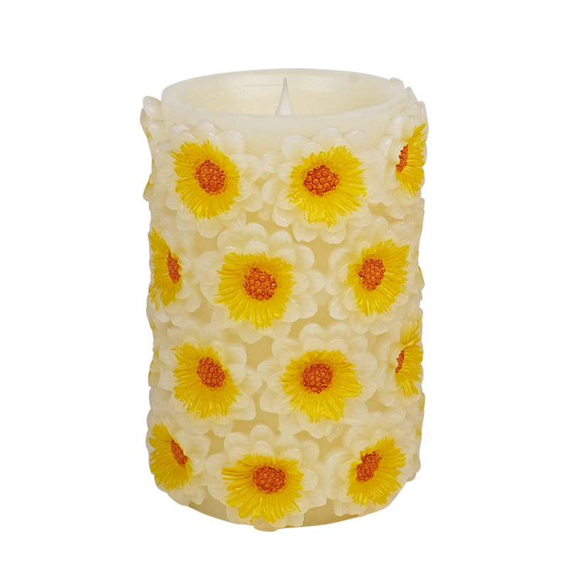 Hand-Painted Sunflower  Flameless Candle - Real Paraffin Wax LED Pillar Candle with Flickering Flame, Bring the Warmth of Summer Indoors: Artistic Floral LED Candle for Cozy Home Decor and Gifting.
