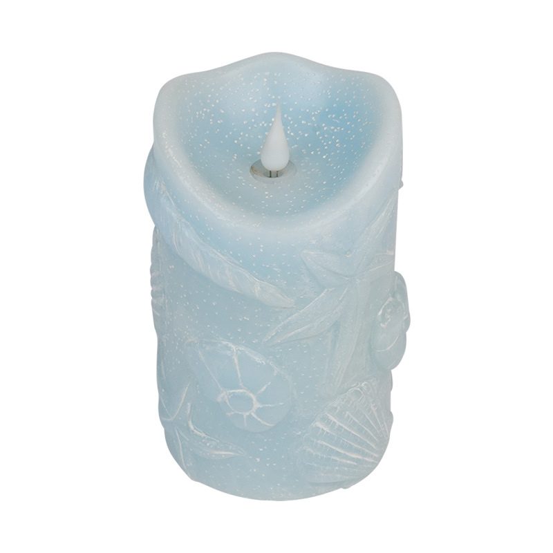 Ocean-Themed Shell Embossed Flameless LED Pillar Candle - Real Paraffin Wax, 3.5" x 6" Color:Blue;Size: 9*15cm 2