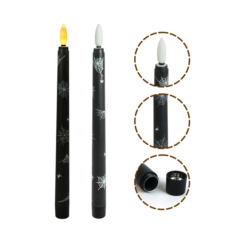 Spider Web Printed LED Taper Candles - Black Flameless Candles with Remote Control (Set of 6) Color:Black;Size:2*28.2cm 1