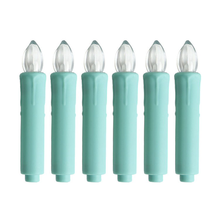 Macaron LED Clip-on Christmas Tree Candles - Flameless Flickering Taper Candles with Remote (Set of 6) Mint Green  , Bring a Pop of Pastel Color to Your Holiday Decor with Safe, Flickering, and Colorful Flameless Candles.