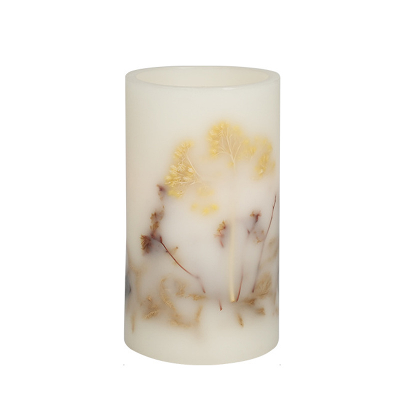 Real Wax Flameless Pillar Candle with Embedded Natural Dried Flowers, Bring the Eternal Beauty of Nature Indoors with Hand-Crafted Botanical LED Candles
