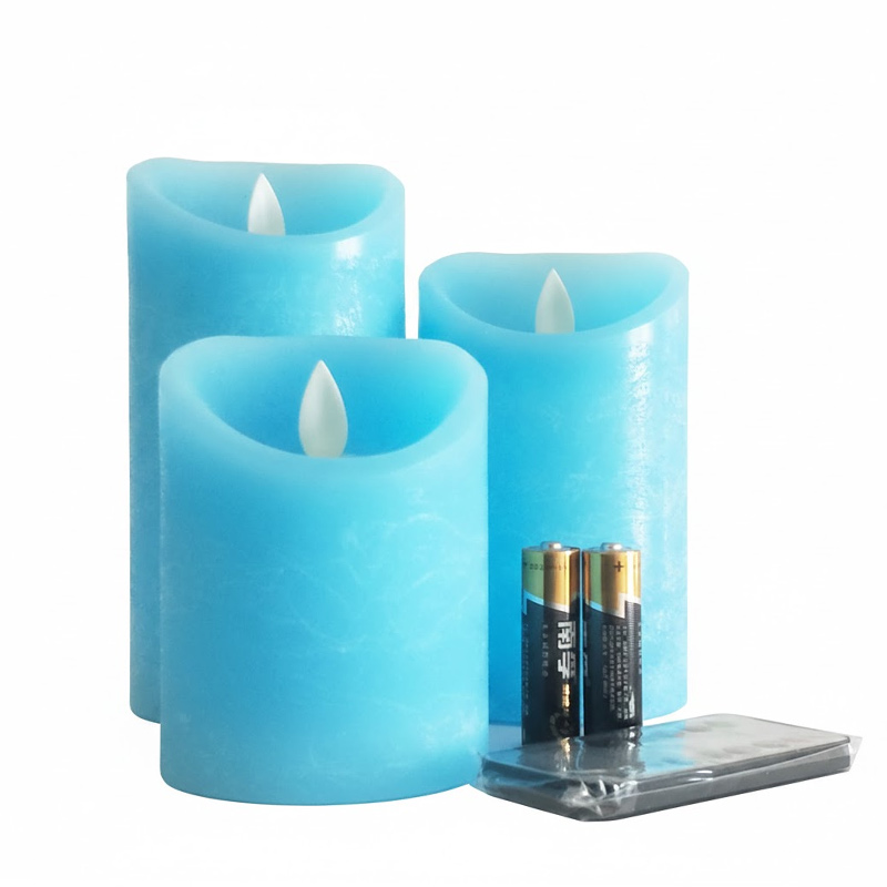 Frosted Turquoise Blue Real Wax led candle with Remote Control & Timer,Moving Wick