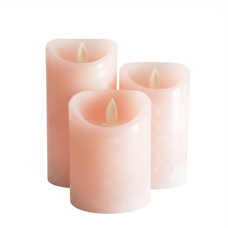 Frosted Pink Water Ripple paraffin wax Flameless candle, Dancing Wick, remote control & timer ,2AA battery,Customizable