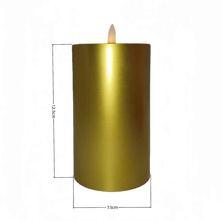 Gold Metallic Flameless LED Candles - Battery Operated Pillars with Realistic Moving Wick 7.5*12.5cm  , Elegant Gold-Finished Flickering Pillars: The Perfect Safe Ambiance for Weddings, Events, and Luxury Home Decor