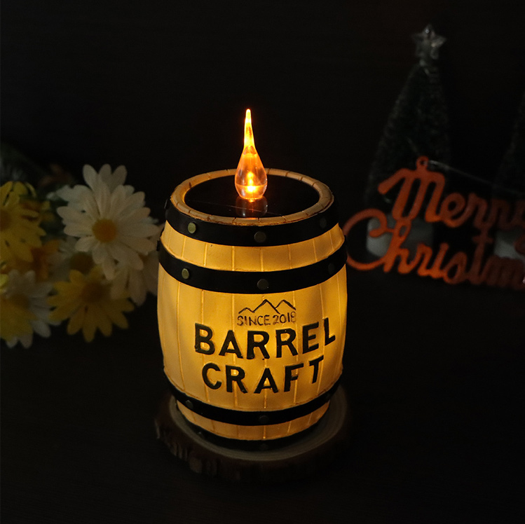 Vintage Solar Barrel LED Candle Lantern - Decorative Wine Barrel Garden Light for Halloween & Christmas Color:Vintage White;Size:8.6*17.5cm 2