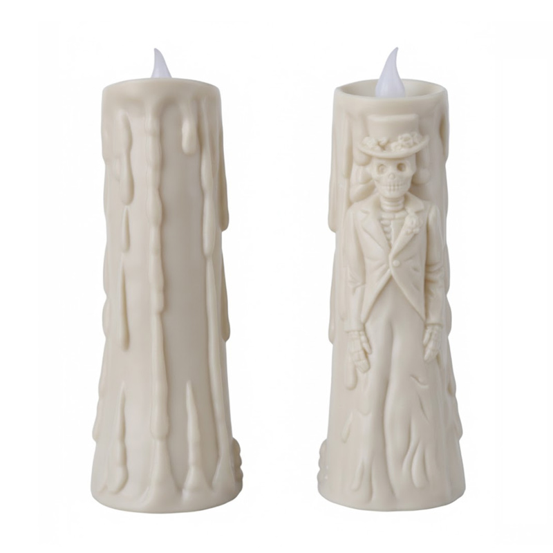 Vintage Skeleton Bride & Groom Flameless LED Candles - Spooky Gothic Halloween Decor (Set of 2) Emitting Color:Groom 1