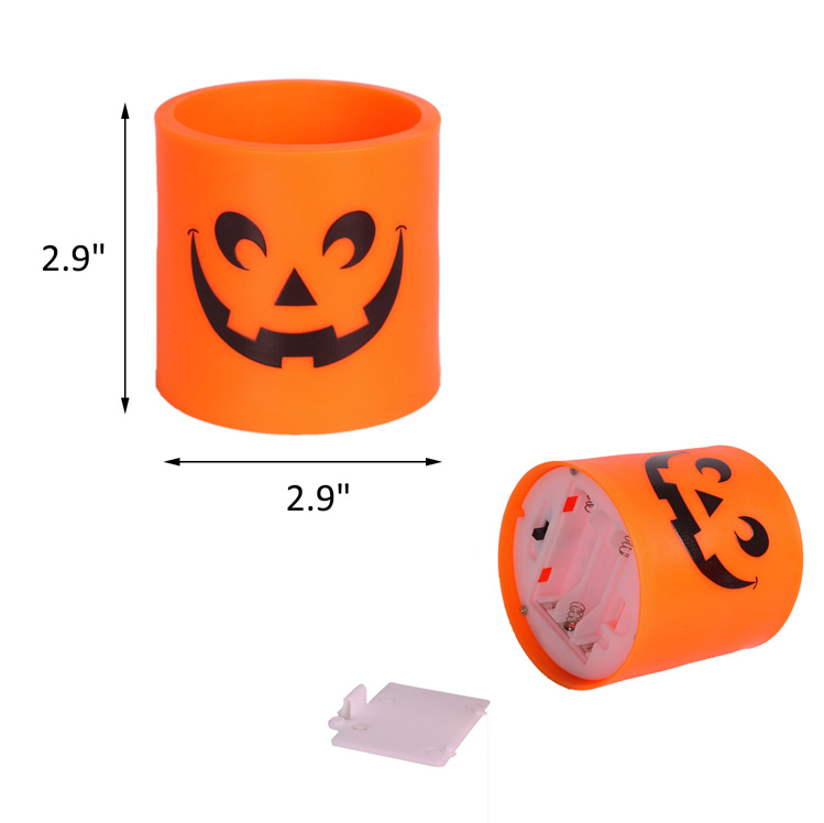 Halloween Jack-O'-Lantern LED Flameless Candle - Battery Operated Orange Pumpkin Pillar Light for Seasonal Decor Style:Style1;Size:7.6*7.6cm 1