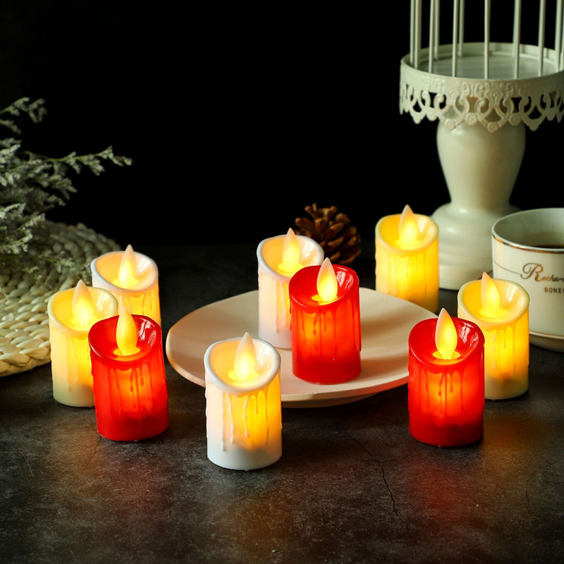 Realistic LED Flameless Candles with Dancing Flame - Battery Operated Wax-Look Plastic Pillars for Home Decor & Holidays Color:Red 1