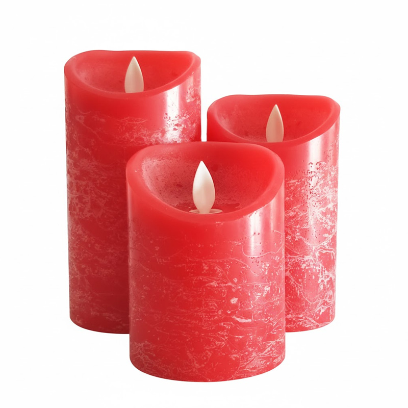 Frosted Red Water Ripple Real Wax Flameless Candle, Moving Wick,remote control & timer