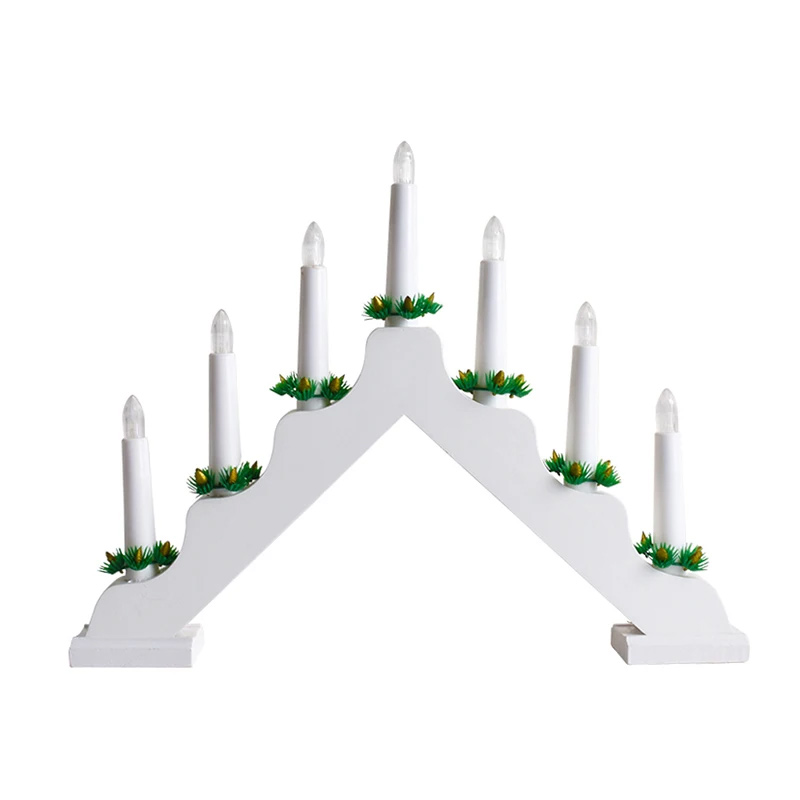 Traditional Wooden Christmas Candle Bridge - 7 LED Flameless Arch Light White  , Classic Nordic Holiday Decor for Windowsills and Mantels – Available in White, Red, and Natural Wood Finish
